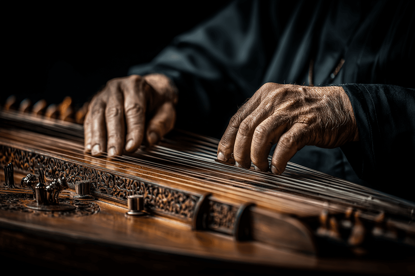 Musician performing on traditional instrument